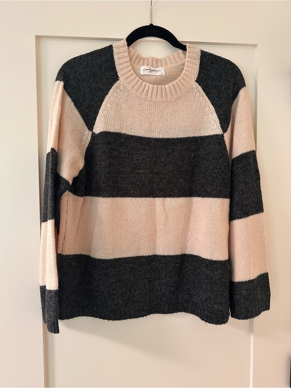 Cozy Striped Crewneck Sweater - Cream & Charcoal